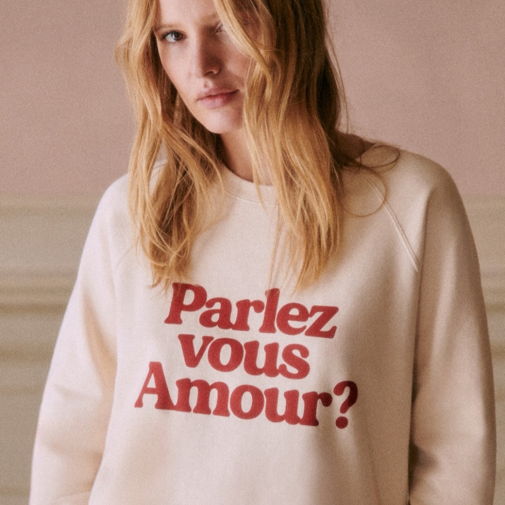 Sézane Parlez Vous Amour? Sweatshirt New With Tags